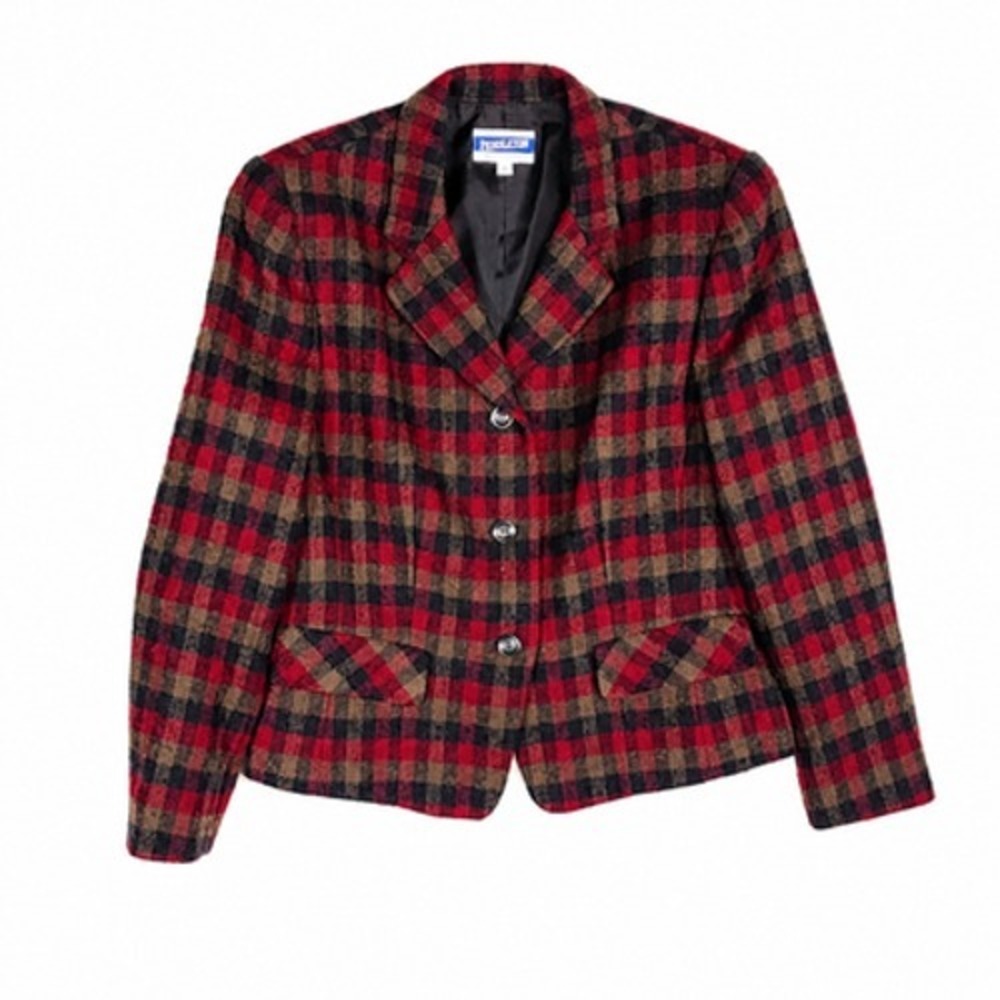 Pendleton‎ Womens 10 Red Plaid Wool Blazer Jacket